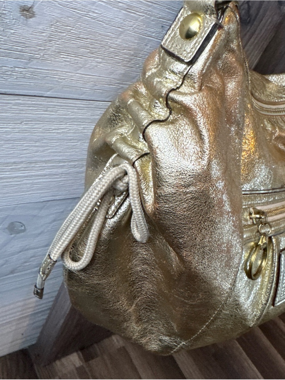 Coach Poppy 2012 Metallic Gold Shoulder Bag with Front Zip Pocket - Picture 3 of 16